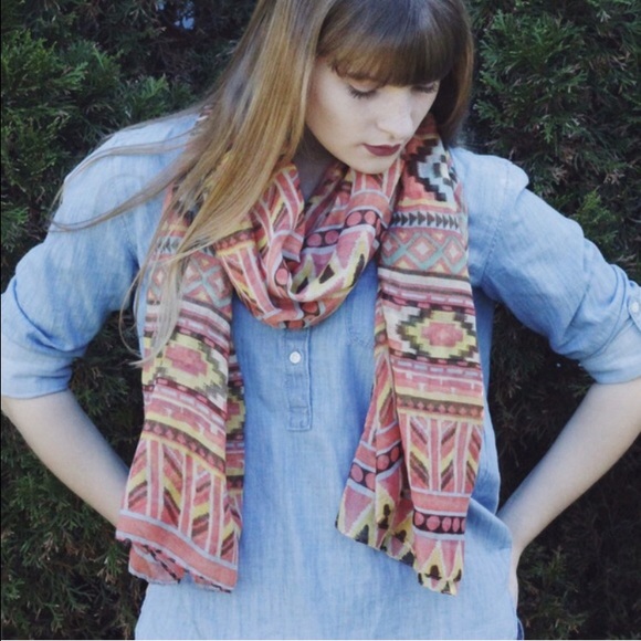 Forever 21 Pink Scarf with Western Inspired Design - Picture 2 of 5